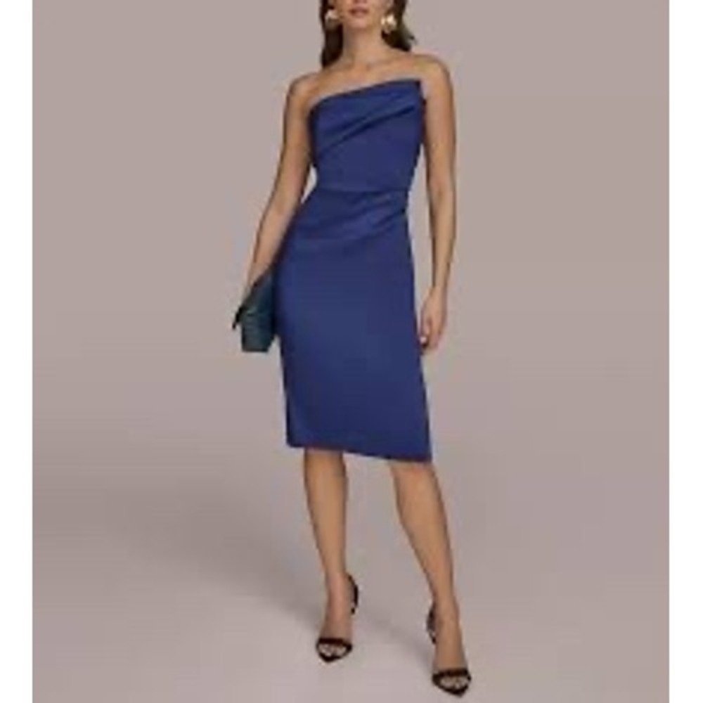 Donna Karan New York Strapless Draped Midi Dress Cobalt Blue 12 KA4B27F4